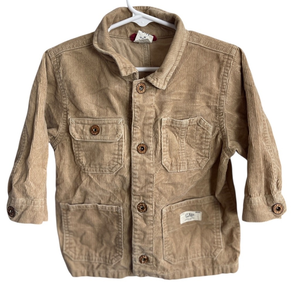 Baby Gap Corduroy Utility‎ Field Jacket Tan Collared Size XL 18-24 Months